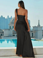 Fashion Mermaid One Shoulder Sleeveless Zipper Up Floor-Length Prom Dress