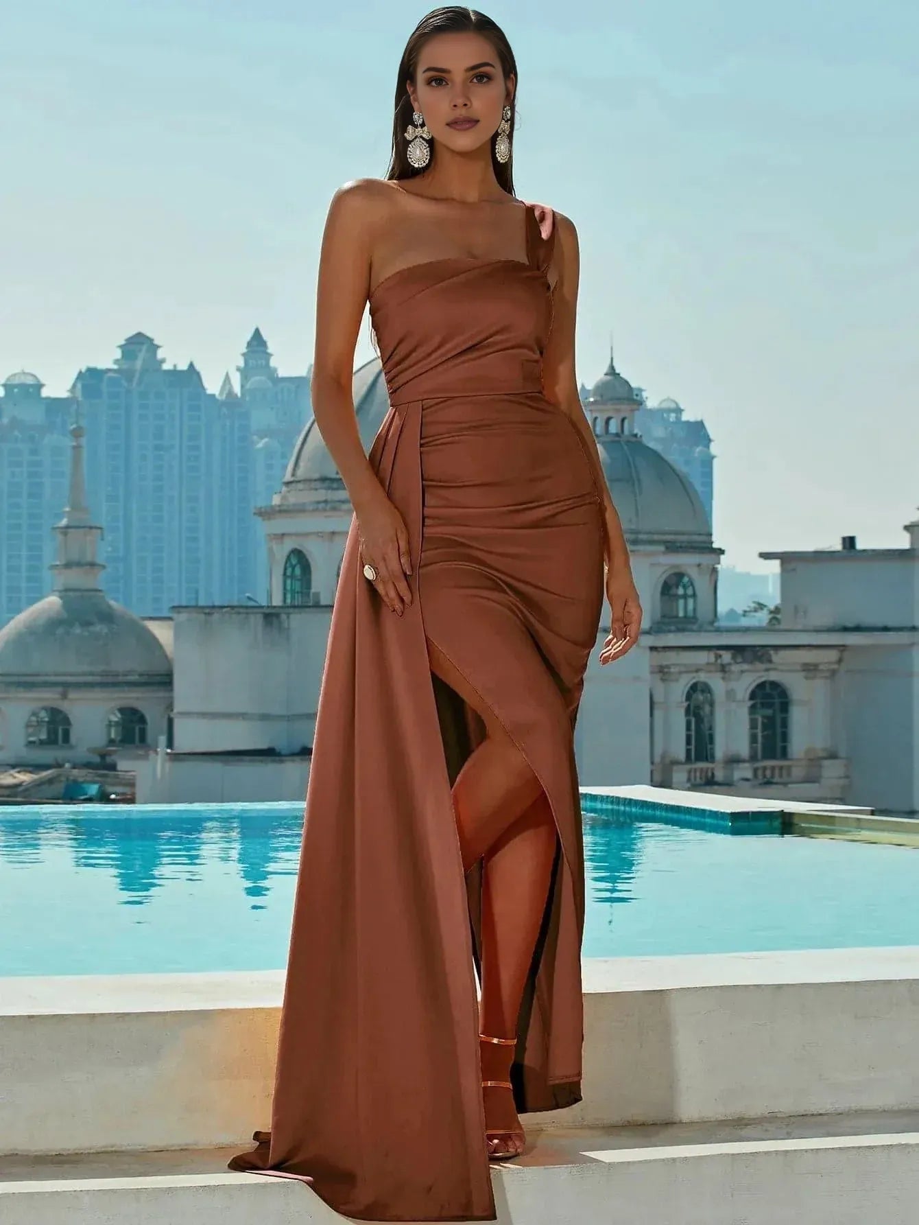 Fashion Mermaid One Shoulder Sleeveless Zipper Up Floor-Length Prom Dress
