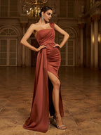 Mermaid One Shoulder Sleeveless Zipper Up Floor-Length Prom Dress