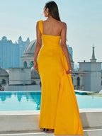 Mermaid One Shoulder Sleeveless Zipper Up Floor-Length Prom Dress