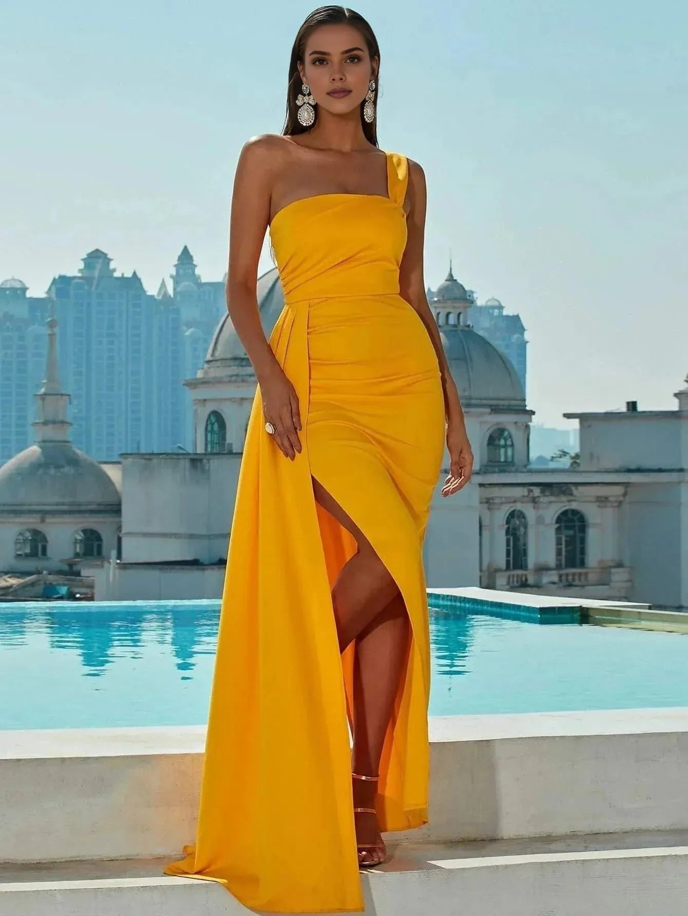 Mermaid One Shoulder Sleeveless Zipper Up Floor-Length Prom Dress