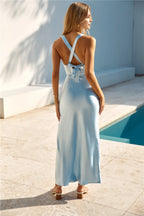 Mermaid Scoop Neck Sleeveless Crisscross Back Ankle-Length Prom Dress