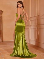 Mermaid Spaghetti Straps Sleeveless Backless Sweep/Brush Train Prom Dress