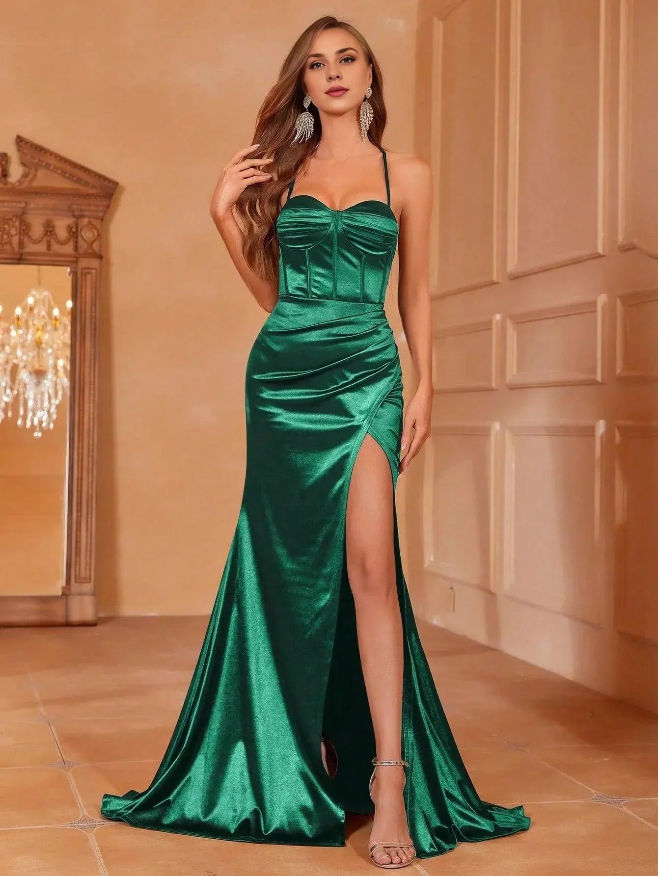 Mermaid Spaghetti Straps Sleeveless Backless Sweep/Brush Train Prom Dress