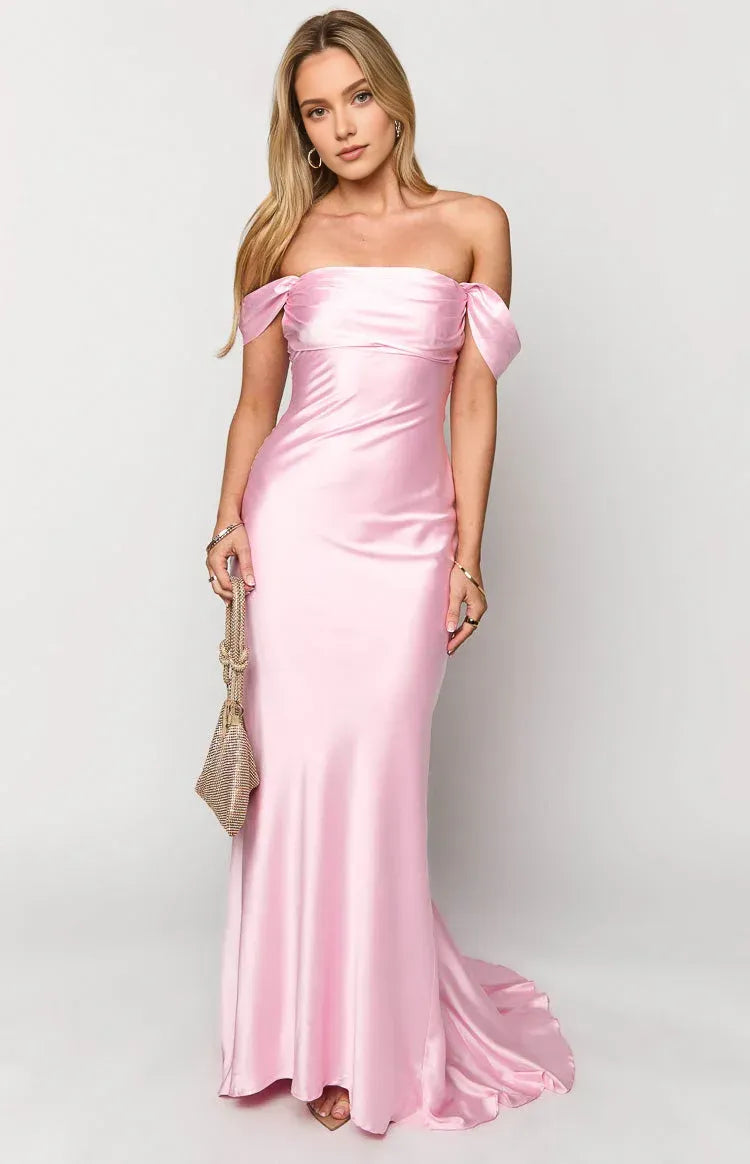 Mermaid/Trumpet Off the Shoulder Dropped Shoulder Sleeves Backless Sweep/Brush Train Prom Dress