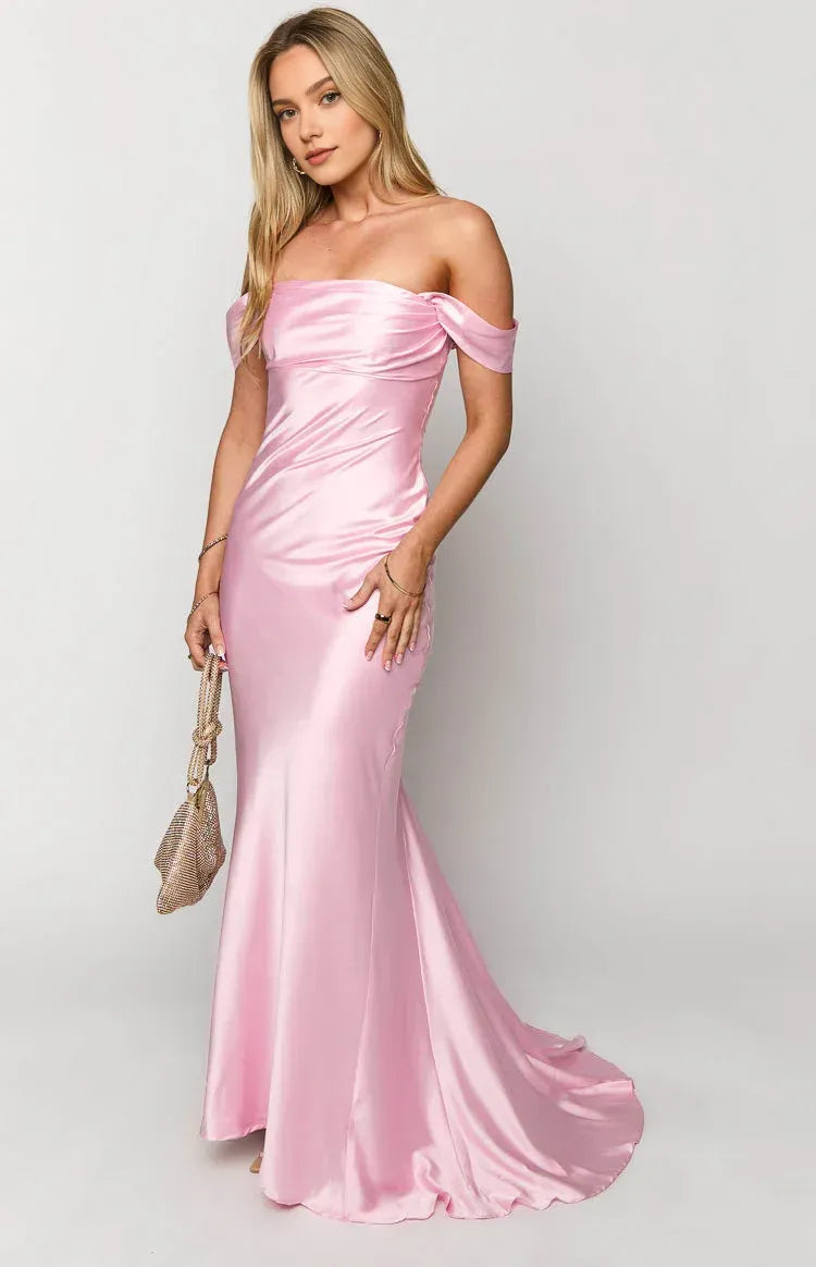 Mermaid/Trumpet Off the Shoulder Dropped Shoulder Sleeves Backless Sweep/Brush Train Prom Dress