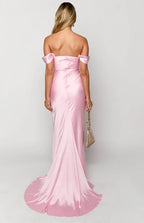 Mermaid/Trumpet Off the Shoulder Dropped Shoulder Sleeves Backless Sweep/Brush Train Prom Dress