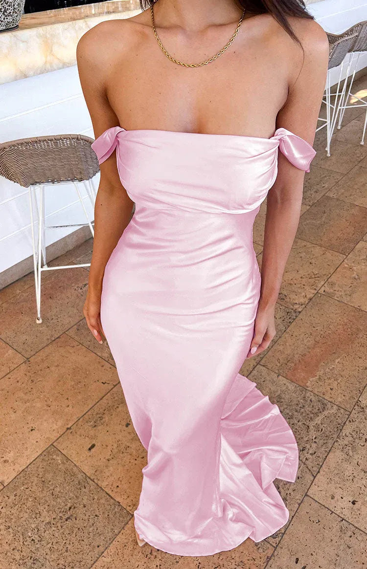 Mermaid/Trumpet Off the Shoulder Dropped Shoulder Sleeves Backless Sweep/Brush Train Prom Dress