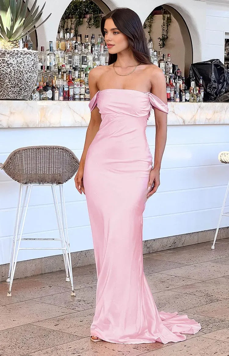 Mermaid/Trumpet Off the Shoulder Dropped Shoulder Sleeves Backless Sweep/Brush Train Prom Dress