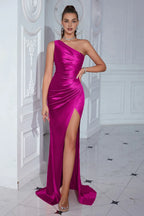 Mermaid/Trumpet One Shoulder Sleeveless Sweep/Brush Train Prom Dress