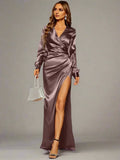 Mermaid V-Neck Long Sleeve Back Zip Floor-Length Prom Dress