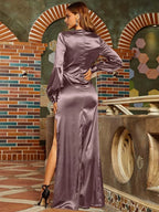 Mermaid V-Neck Long Sleeve Back Zip Floor-Length Prom Dress