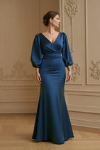 Mermaid V-Neck Long Sleeve Zipper Up Sweep/Brush Train Mother of the Bride Dress