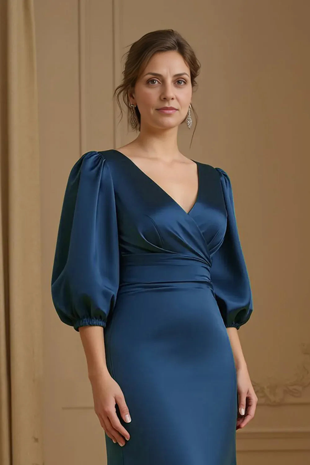 Mermaid V-Neck Long Sleeve Zipper Up Sweep/Brush Train Mother of the Bride Dress
