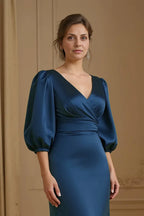 Mermaid V-Neck Long Sleeve Zipper Up Sweep/Brush Train Mother of the Bride Dress