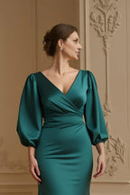 Mermaid V-Neck Long Sleeve Zipper Up Sweep/Brush Train Mother of the Bride Dress