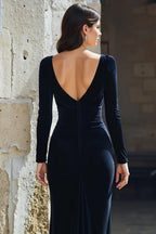 Mermaid V-Neck Long Sleeve V Back Floor-Length Mother of the Bride Dress