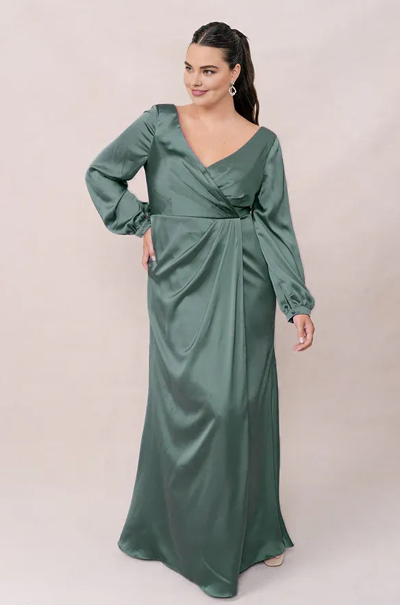 Mermaid V Neck Long Sleeve Floor-Length Plus Size Prom Dress