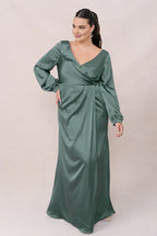 Mermaid V Neck Long Sleeve Floor-Length Plus Size Prom Dress