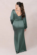 Mermaid V Neck Long Sleeve Floor-Length Plus Size Prom Dress