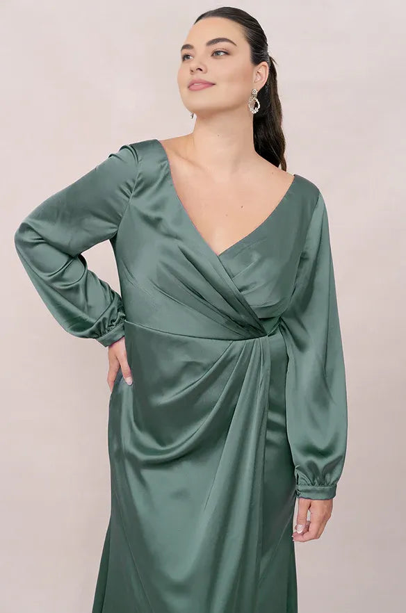 Mermaid V Neck Long Sleeve Floor-Length Plus Size Prom Dress