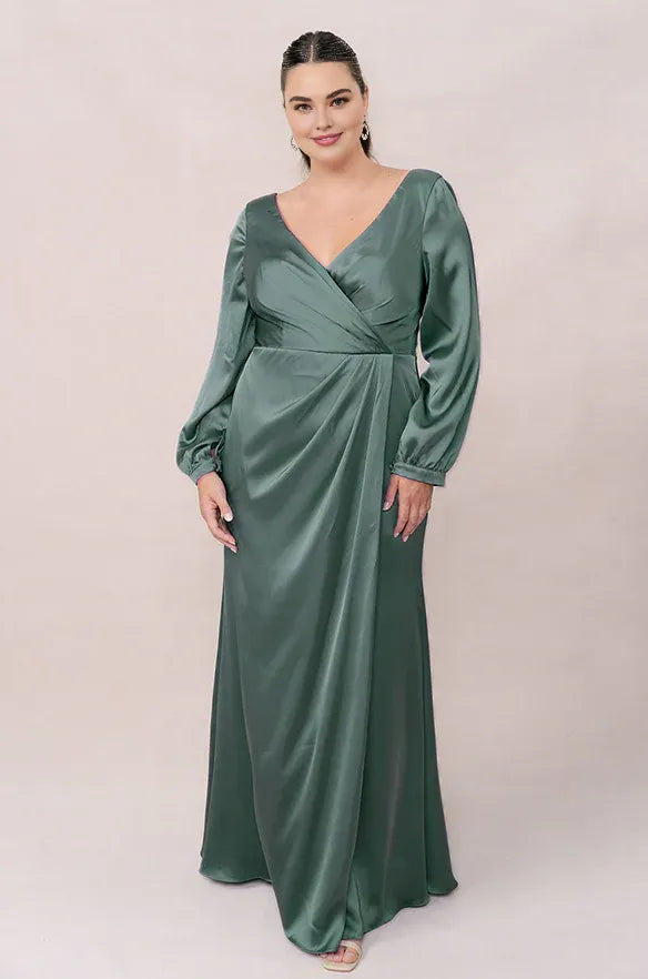 Mermaid V Neck Long Sleeve Floor-Length Plus Size Prom Dress