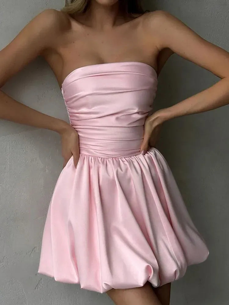 Off Shoulder Sleeveless A-Line Pleated Short-Mini Homecoming Dress