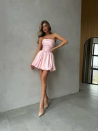 Off Shoulder Sleeveless A-Line Pleated Short-Mini Homecoming Dress