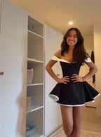 Off the Shoulder Sleeveless A-line Pleated Short-Mini Homecoming Dress