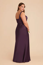 Simple Plum Square Neck Sleeveless Satin Maxi Bridesmaid Dress