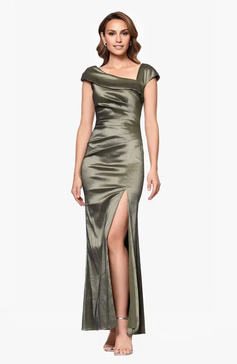 Sheath Asymmetric Neck Cap Sleeve Ankle-Length Prom Dress