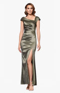 Sheath Asymmetric Neck Cap Sleeve Ankle-Length Prom Dress