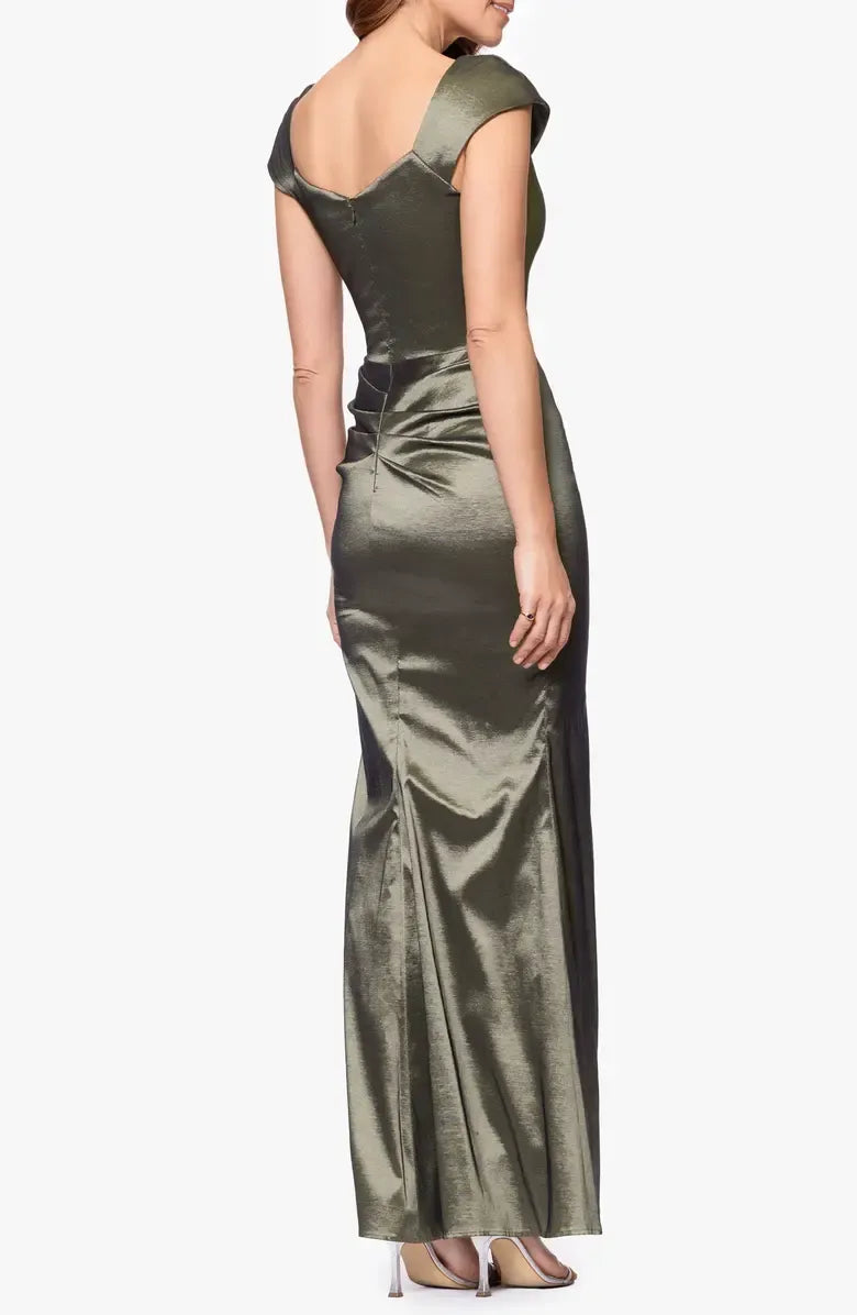 Sheath Asymmetric Neck Cap Sleeve Ankle-Length Prom Dress