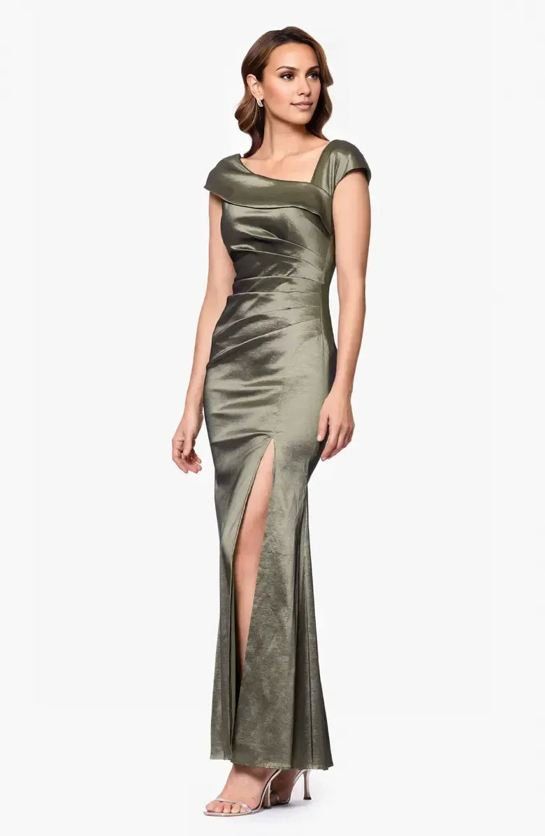 Sheath Asymmetric Neck Cap Sleeve Ankle-Length Prom Dress