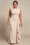 Sheath Boat Neck Sleeveless Keyhole Sweep/Brush Train Plus Size Mother of the Bride Dress