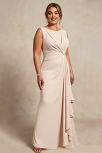 Sheath Boat Neck Sleeveless Keyhole Sweep/Brush Train Plus Size Mother of the Bride Dress