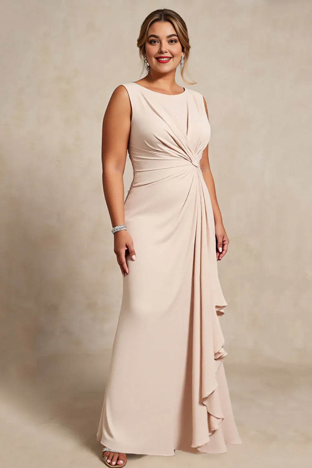 Sheath Boat Neck Sleeveless Keyhole Sweep/Brush Train Plus Size Mother of the Bride Dress
