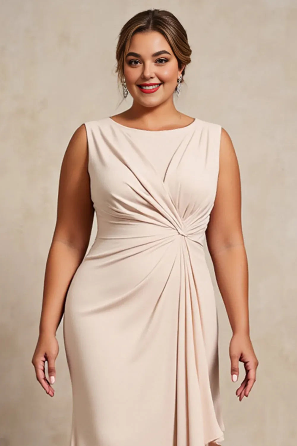 Sheath Boat Neck Sleeveless Keyhole Sweep/Brush Train Plus Size Mother of the Bride Dress