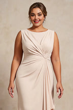 Sheath Boat Neck Sleeveless Keyhole Sweep/Brush Train Plus Size Mother of the Bride Dress