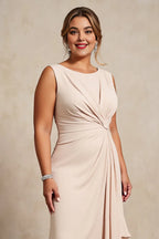 Sheath Boat Neck Sleeveless Keyhole Sweep/Brush Train Plus Size Mother of the Bride Dress