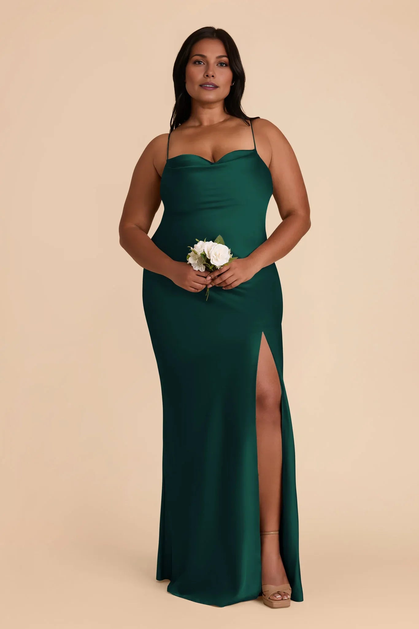 Simple Sheath/Column Cowl Neck Sleeveless Satin Maxi Bridesmaid Dress