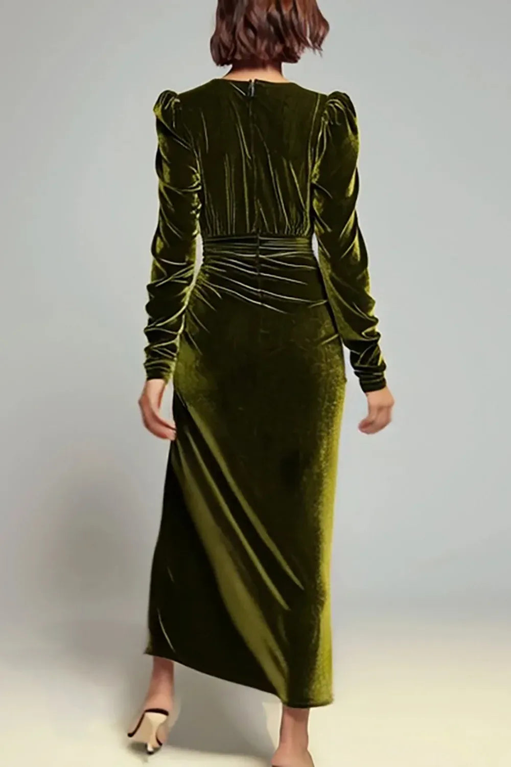 Sheath/Column Deep V-Neck Long Sleeve Ankle-Length Evening Dress