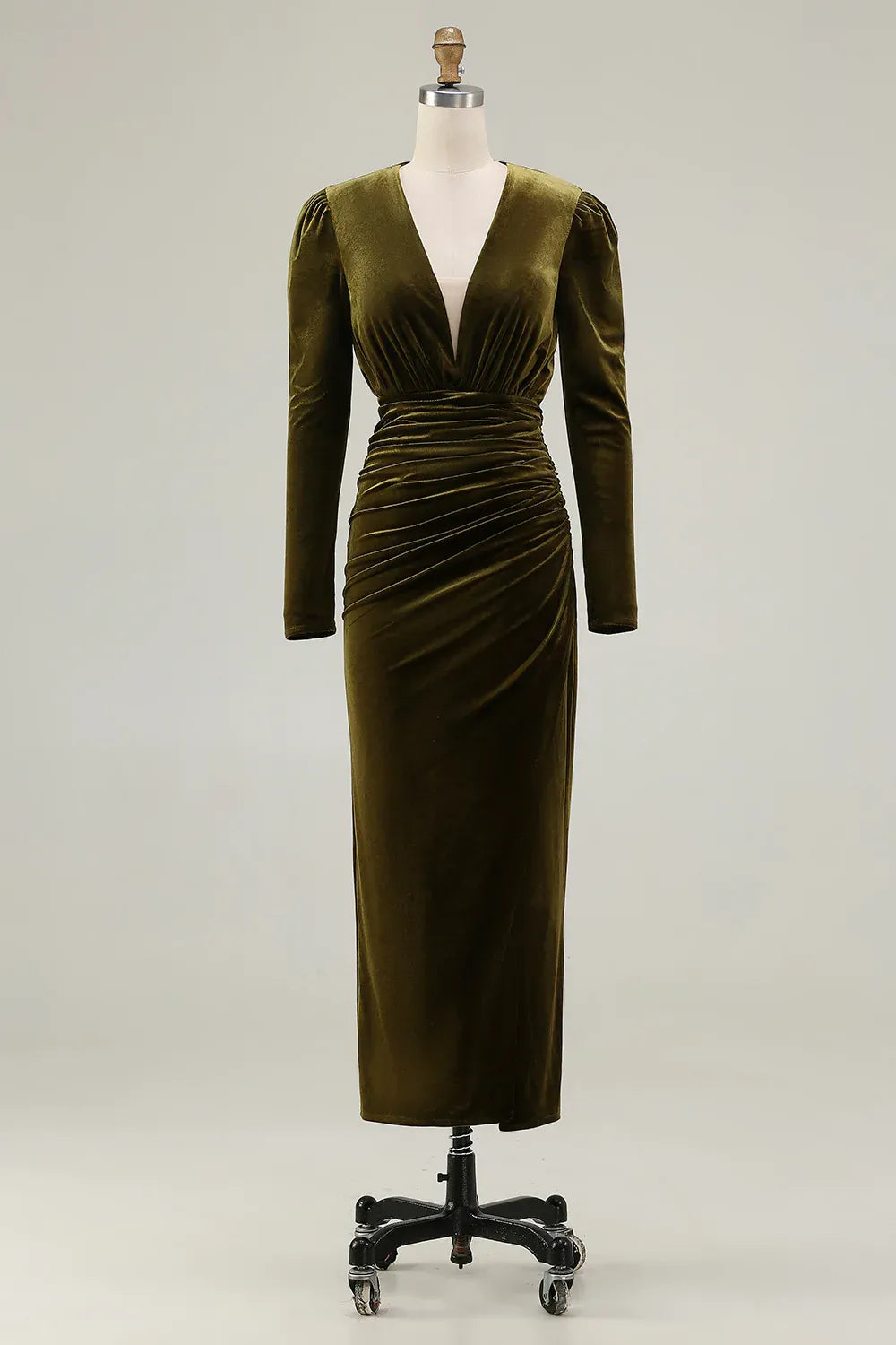 Sheath/Column Deep V-Neck Long Sleeve Ankle-Length Evening Dress