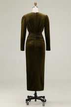 Sheath/Column Deep V-Neck Long Sleeve Ankle-Length Evening Dress