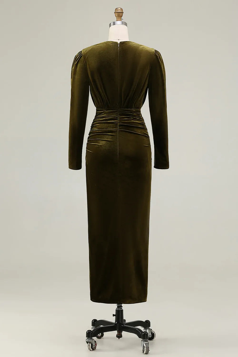 Sheath/Column Deep V-Neck Long Sleeve Ankle-Length Evening Dress