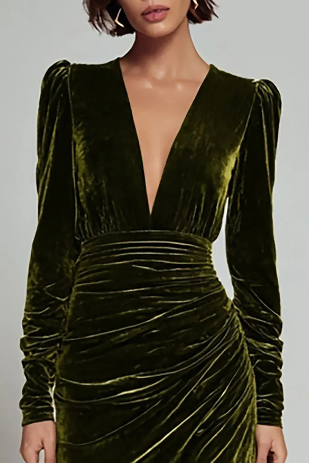 Sheath/Column Deep V-Neck Long Sleeve Ankle-Length Evening Dress