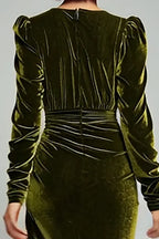 Sheath/Column Deep V-Neck Long Sleeve Ankle-Length Evening Dress