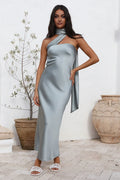 Sheath/Column Halter Neck Sleeveless Backless Ankle-Length Prom Dress
