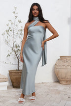Sheath/Column Halter Neck Sleeveless Backless Ankle-Length Prom Dress