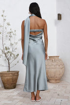 Sheath/Column Halter Neck Sleeveless Backless Ankle-Length Prom Dress